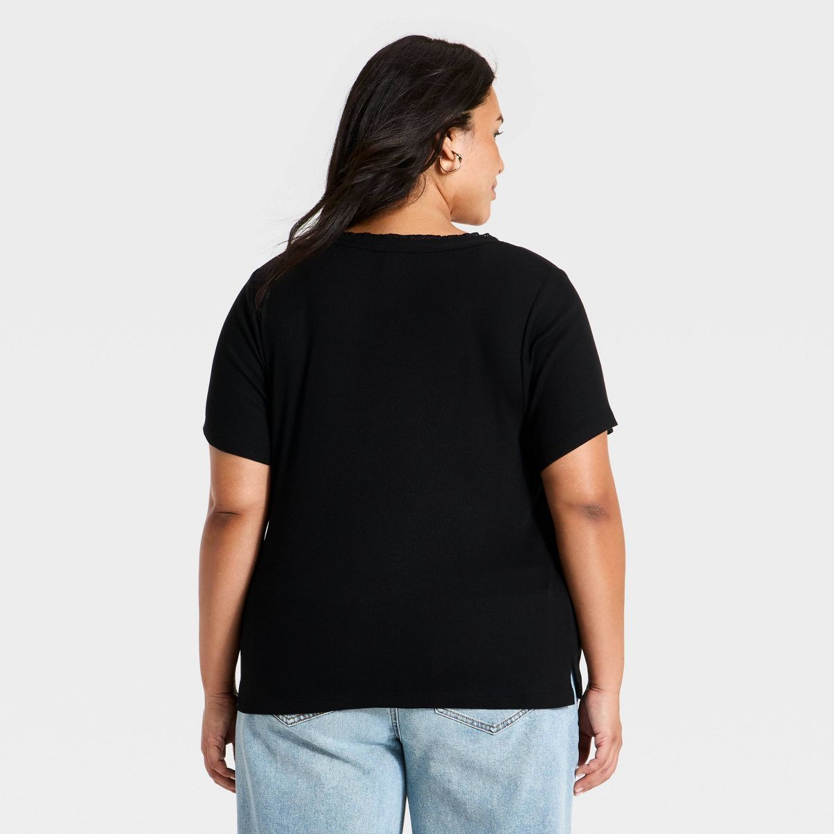 Women's Plus Short Sleeve Scoop Neck Button-Front Henley Top - Ava & Viv™ - thumbnail 2