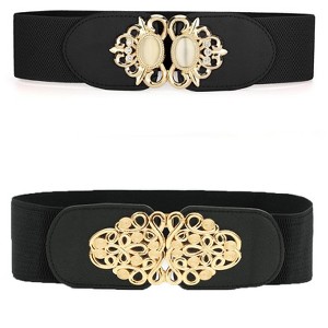 INSPIRE CHIC Women's Elastic Wide Belts Metal Buckle Stretchy Dress Waist Belts - 1 of 4