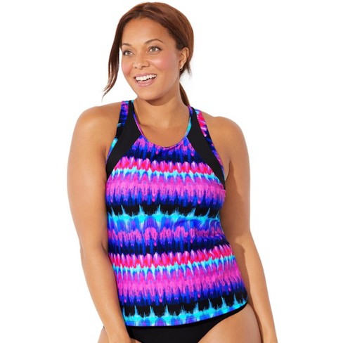 Swimsuits for All Women's Plus Size Chlorine Resistant High Neck Racerback  Tankini Top - 24, Pink