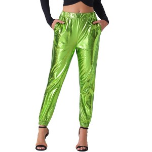 INSPIRE CHIC Women's Metallic Shiny Sparkle Elastic Waist Pants - 1 of 4