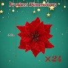 24 Pcs Artificial Poinsettia Flowers, 6.3" Large Velvet Christmas Floral Picks with Stems for Tree, Wreath, Garland, Wedding Ornaments - 2 of 4