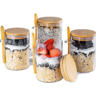 4-Pack 16oz Glass Overnight Oats Jars with Lids, for Pudding & Meal Prep