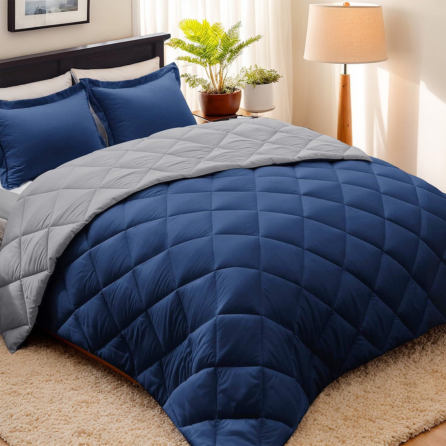 Постельное бельё HIG 3 Piece Reversible Queen Comforter Set, Red Down Alternative Bedding Set, All Season Microfiber Comforter with Two Shams, цвет: Красный — фото 5