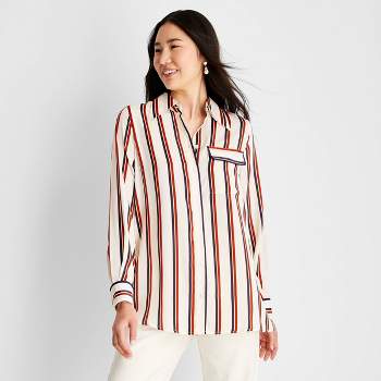Women's Striped Satin Button-Down Shirt - Future Collective™ with Reese Blutstein White
