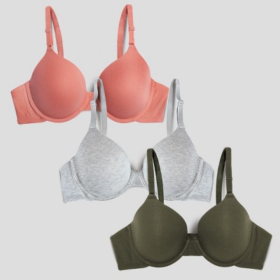 Fruit of the Loom Light Lined Tshirt Bra 3-Pack Desert Dusk/Heather  Grey/Oilve 36C