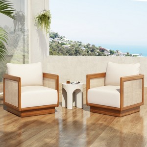 Christopher Knight Home Grath Patio Mid-Century Modern Acacia Wood Textilene Club Chair with Thick Cushion - 1 of 4