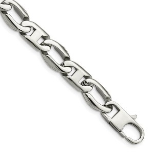 Black Bow Jewelry Mens 12mm Stainless Steel Open Oval and Anchor Chain Bracelet, 8.5 Inch - 1 of 4