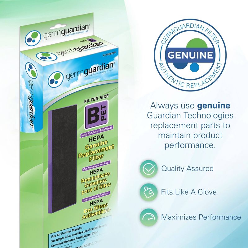 GermGuardian FLT4850PT True HEPA with Pet Pure Treatment GENUINE Replacement Air Control Filter B for AC4300/AC4800/4900 Series Air Purifiers, 4 of 6