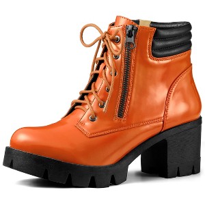 BLISSFUL STEP Women's Round Toe Chunky Heel Lug Sole Lace Up Zipper Combat Boots - 1 of 4