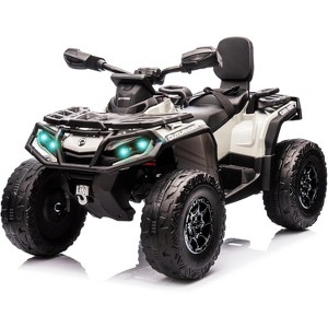 12V Kids Electric ATV with Two Leather Seats, Bluetooth Music, LED Lights, Adjustable Speeds, Durable Tires - 1 of 4