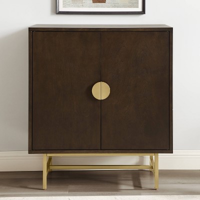 Blair Contemporary Dark Brown and Gold Bar Cabinet with Wine Storage
