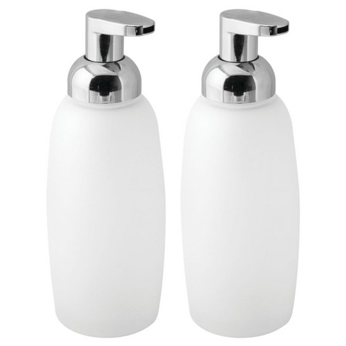 Frost/Chrome for Kitchen or Bathroom Countertops mDesign Foaming Glass Soap Dispenser Pump Pack of 2 