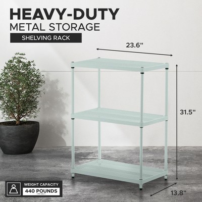 Sage Green 3-Tier Adjustable Metal Mesh Utility Shelving Unit