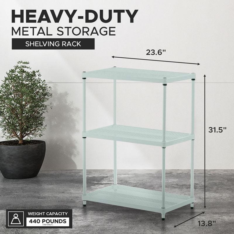 Design Ideas MeshWorks 3 Tier Full-Size Metal Storage Shelving Unit Rack for Kitchen, Office, and Garage Organization, 23.6” x 13.8” x 31.5,” Green, 3 of 8