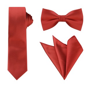 Allegra K Men's Solid Color Wedding Business Pocket Square Necktie Bowtie Set - 1 of 4