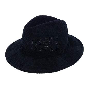 Aquarius Women's Knit Chenille Print Fedora with Braided Hat Band