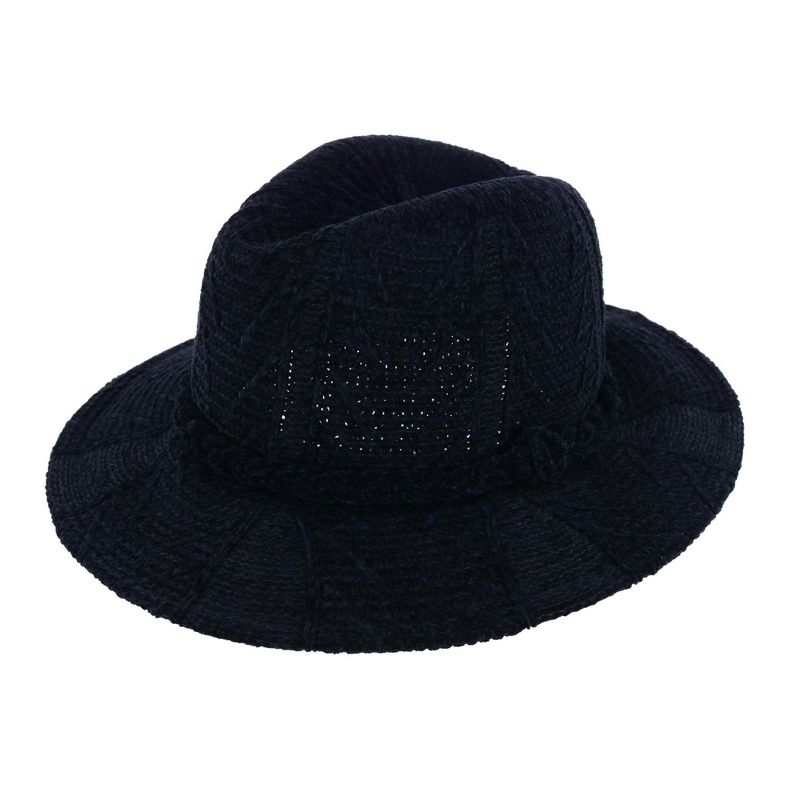 Aquarius Women's Knit Chenille Print Fedora with Braided Hat Band, 1 of 4