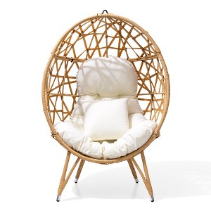 Crestlive Products Patio Wicker Egg Chair with Cushion and Pillow Oversized Rattan Hanging Basket Lounge Chair with Legs - 1 of 4