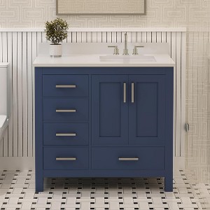 Rooh Solid Wood Bathroom Vanity with White Quartz Top & Undermount Sinks with 3 Pre Drilled Faucet Holes - 1 of 4