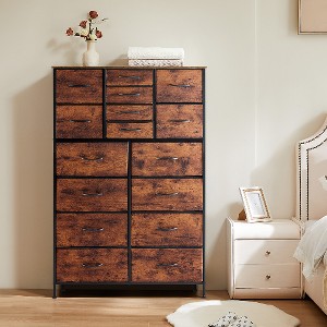 Lyngins 13-Drawer Tall Dresser for Bedroom, Spacious Chest of Drawers, Storage Cabinet with Fabric Bins & Wooden Top for Closet/Entryway/Nursery - 1 of 4