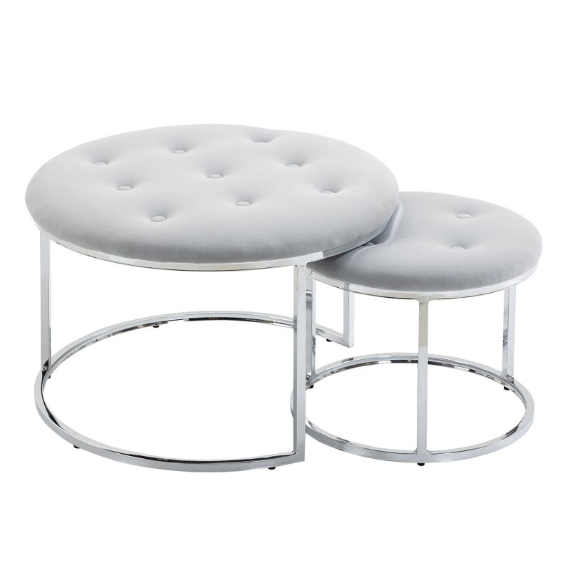 HOMCOM Nesting Coffee Table Set of 2, Round End Tables with Button Tufted Top for Living Room, Bedroom, 4 of 7