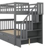 PAGED Simple Wooden Bunk Bed Loft Bed, Twin over Twin Bed Frame with 3 Drawers, Storage Stairs and Guardrail for Kids, Teens - 3 of 4