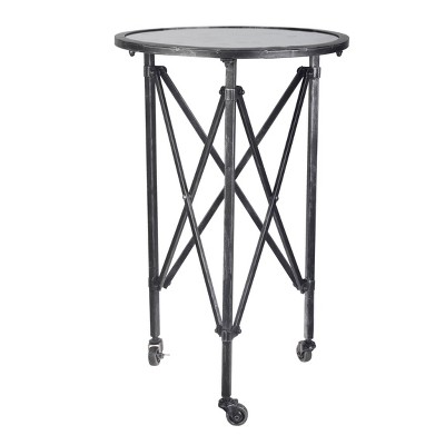 Gilbert Side Table Antique Silver - A&B Home: Modern Round Glass Top, Metal Frame with Casters