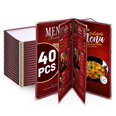 WeChef 40 Pack Restaurant Menu Covers Burgundy 8.5 x 14" Book Style 4 Pages 8 View