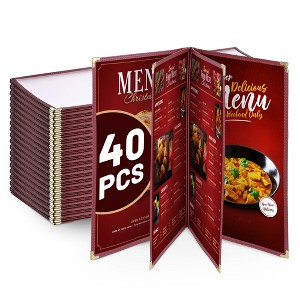 WeChef 40 Pack Restaurant Menu Covers Burgundy 8.5 x 14" Book Style 4 Pages 8 View - 1 of 4