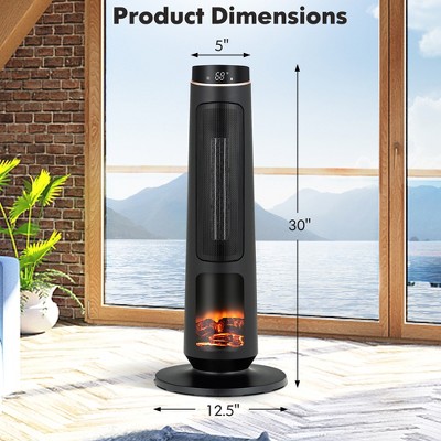 Black Ceramic Electric Space Heater with Thermostat and 3D Flame
