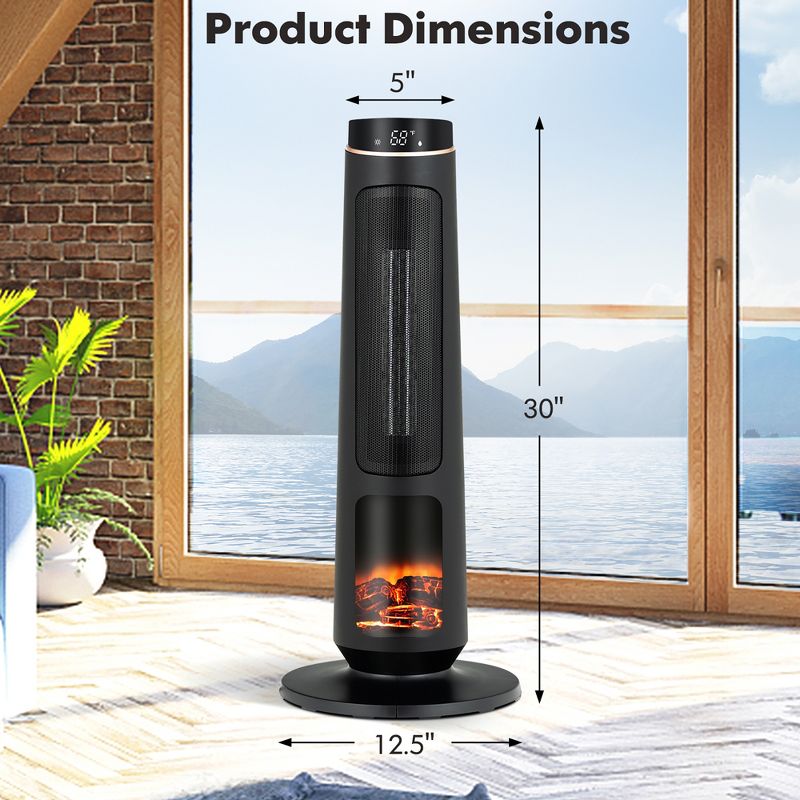 Costway 1500W Electric Space Heater PTC Fast Heating Ceramic Heater 3D Realistic Flame Black, 3 of 11