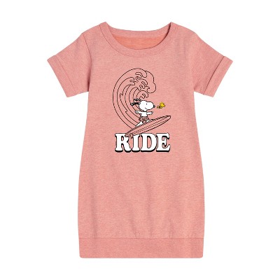 Girls' - Peanuts - Snoopy's Wave Ride Graphic Short Sleeve Fleece Dress