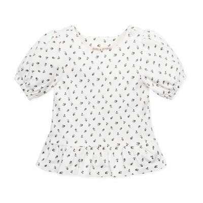 Hope & Henry Girls' Organic Bubble Sleeve Knit Peplum Top, Infant