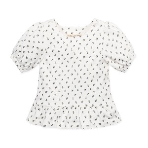 Hope & Henry Girls' Organic Bubble Sleeve Knit Peplum Top, Kids - 1 of 4