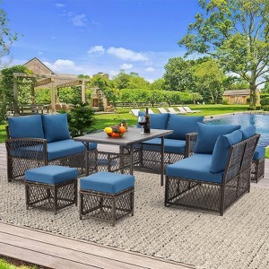 COWLOWN 7 Piece Grey Rattan Outdoor Patio Furniture Set, Rattan Sectional Sofa, Cushions for Versatile Outdoor Living - 1 of 4