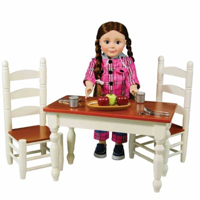 White and Brown Wooden Farmhouse Style 18 Inch Doll Dining Set
