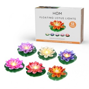 HOM Floating Lotus Light - Waterproof Lotus Flower Lamp for Pools & Ponds - Colorful Battery-Operated LED Pool Lights (12-pack) - 1 of 4