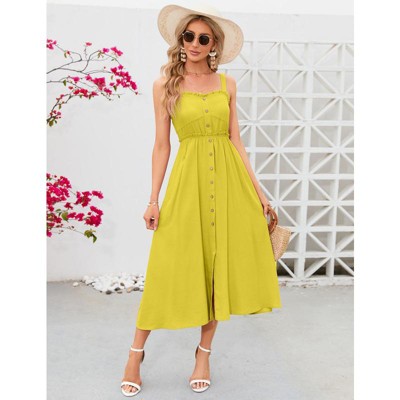 YesFashion Women's Casual Summer Dress Spaghetti Strap Button Down Sleeveless Dress A-Line Beach Swing Midi Sundress