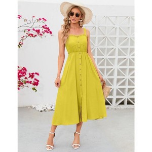 YesFashion Women's Casual Summer Dress Spaghetti Strap Button Down Sleeveless Dress A-Line Beach Swing Midi Sundress - 1 of 4