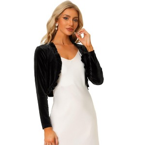 INSPIRE CHIC Women's Cocktail Party Open Front Long Sleeve Cropped Velvet Shrug Cardigan - 1 of 4