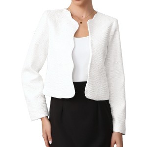 INSPIRE CHIC Women's Tweed Long Sleeve Crew Neck Open Front Work Business Cropped Blazers - 1 of 4