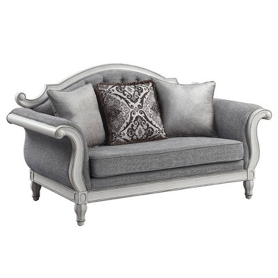 Florian 71'' Gray Fabric and Antique White Tufted Loveseat