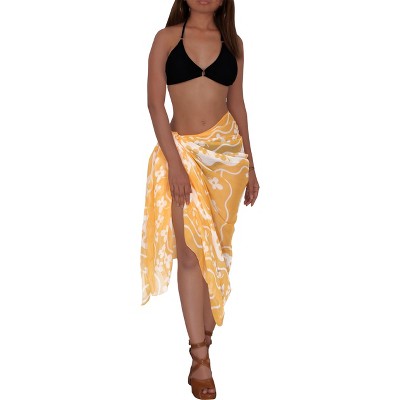 LA LEELA Women's Beach Bikini Swimwear Cover up Wrap Skirt Bathing suit Summer Wraps Sarong Swimsuits for Women One Size Gold, Floral