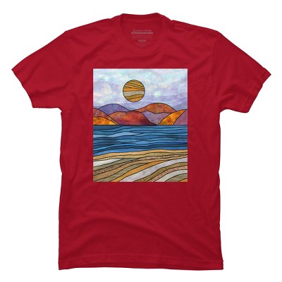 Men's Design By Humans Beach Landscape Stain Glass By Maryedenoa T-Shirt