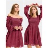 EXLURA Women's 2025 Summer Long Sleeve Party Swiss Dot Dress Smocked Ruffle Cocktail Mini Dresses - 3 of 4