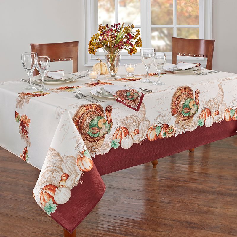 Holiday Turkey Bordered Fall Tablecloth - White/Red - Elrene Home Fashions, 2 of 4