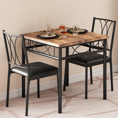 3-Piece Black Wood Dining Table Set for 2 with Upholstered Cushion Chairs, Rectangular Kitchen Table & Chairs for Small Space, Breakfast Nook