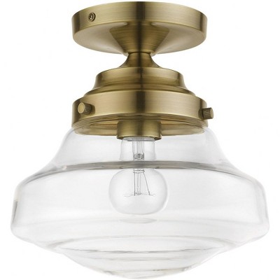 Antique Brass 9" Glass Semi-Flush Mount Light