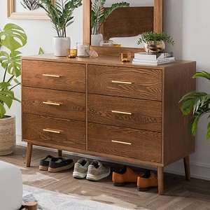HOMES: Inside + Out Riverstone Mid-Century Modern 6 Drawer Dresser with Anti Tip Interlock System Walnut - 1 of 4