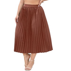 Clearlove Plus Size Pleated Skirt Women's Elastic Waist Boho  Midi Skirts with Pockets - 1 of 4